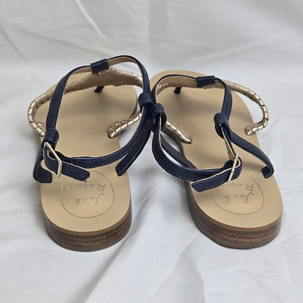 Jack Rogers Maci Slingback Sandals Navy Blue Beige Whipstitching Coastal 6.5M